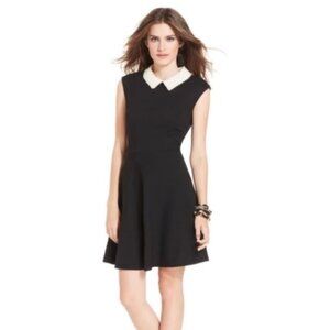 Betsey Johnson Black Fit and Flare Dress with White pearl collar Collar - NWT